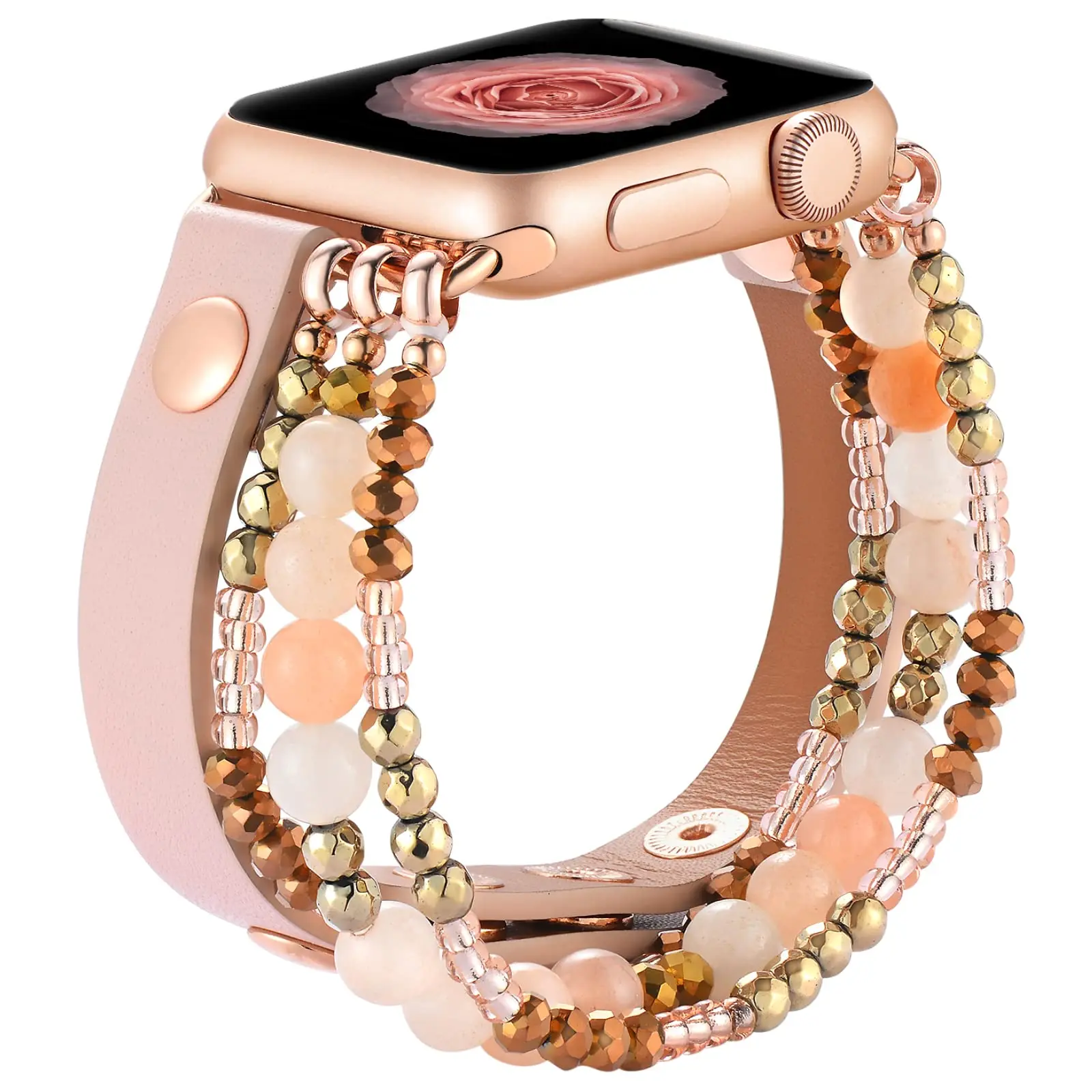 Women's Elastic Beaded Leather Watch Strap Bracelet