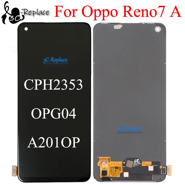 Amoled Black 6.4 Inch For OPPO Reno7 A CPH2353 OPG04 A201OP LCD 