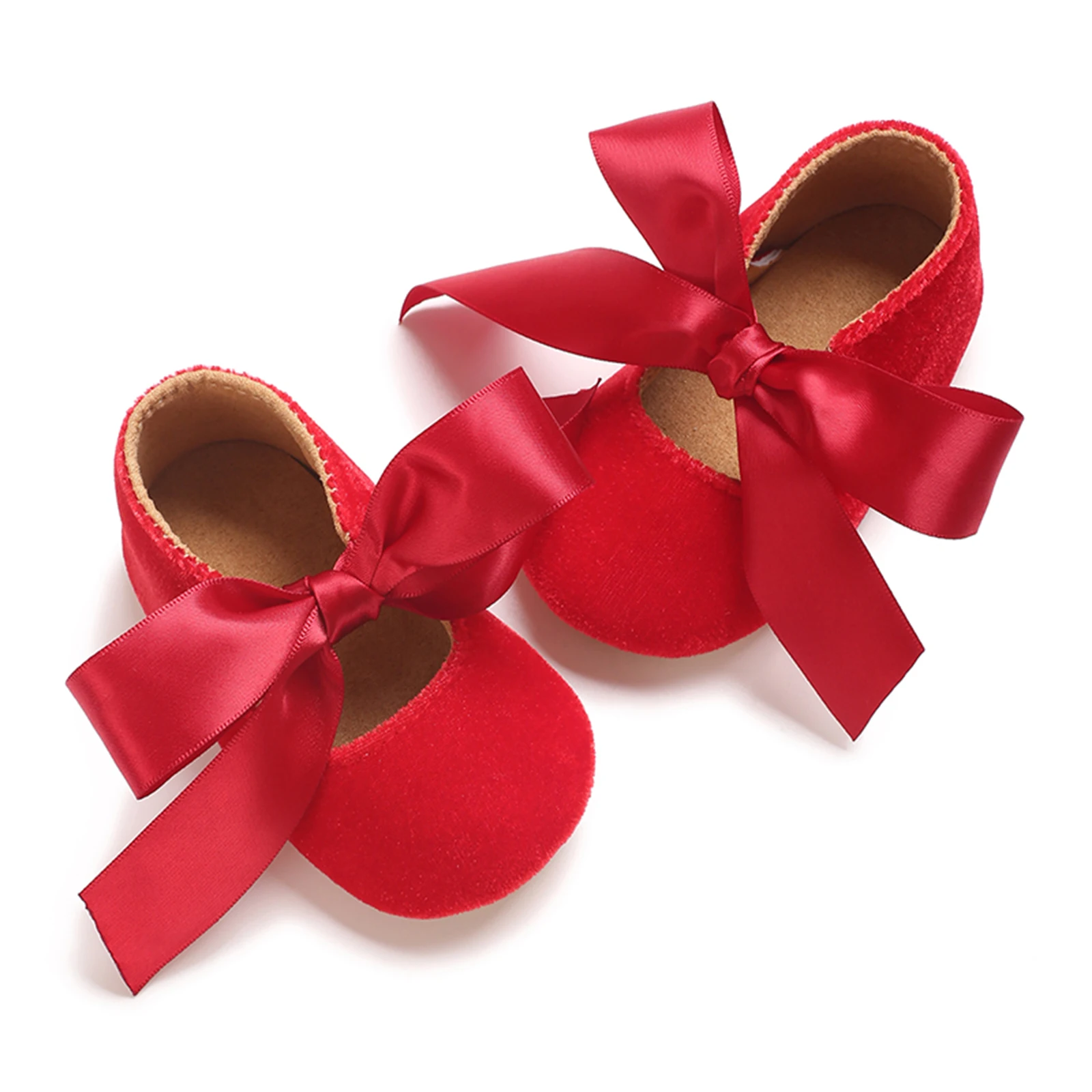 Big Bowknot Baby Girls Mary Jane Flats Walking Shoes Velvet Princess Dress Shoes Non-Slip Infant First Walkers