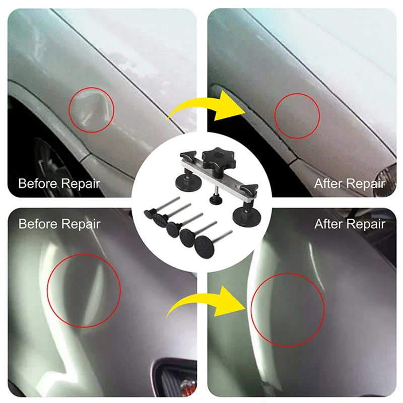 Auto Paintless Dent Repair Kit Body Bridge Puller Car Dent Removal Tap Down Tools Ubber Hammer for DIY Repair on Cars For Paintless Dent Repair Tools Dent Puller Suction Cup