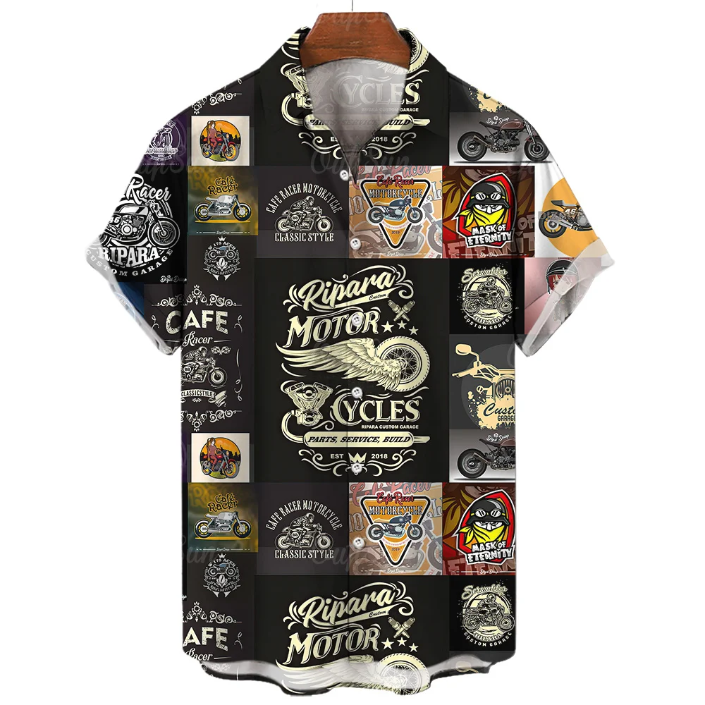 

Summer Vintage Hawaiian Shirt for Men 3d Print Motorcycle Men‘s Shirts Oversized Clothing Biker Racing T-shirts Motor Tops