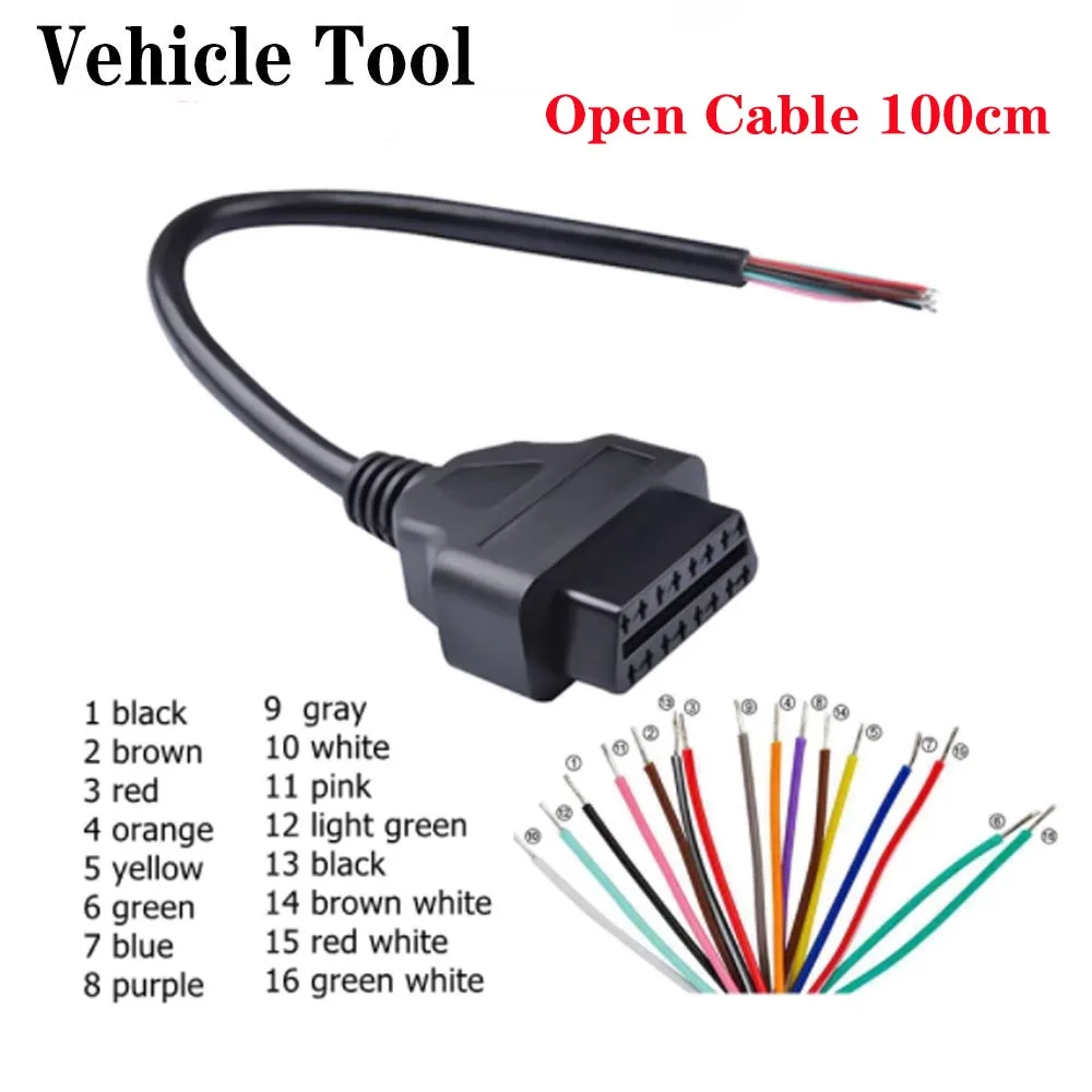 100cm Obd2 16pin Male Plug Connector For Elm327 Extension Adapter Obd Cable Obdii Eobd Odb2 16