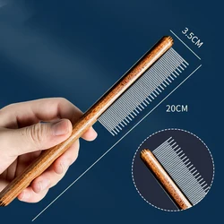 Stainless Steel Pet Hair Remover with Wooden Handle - Grooming and Massage Brush (Long Short Teeth)