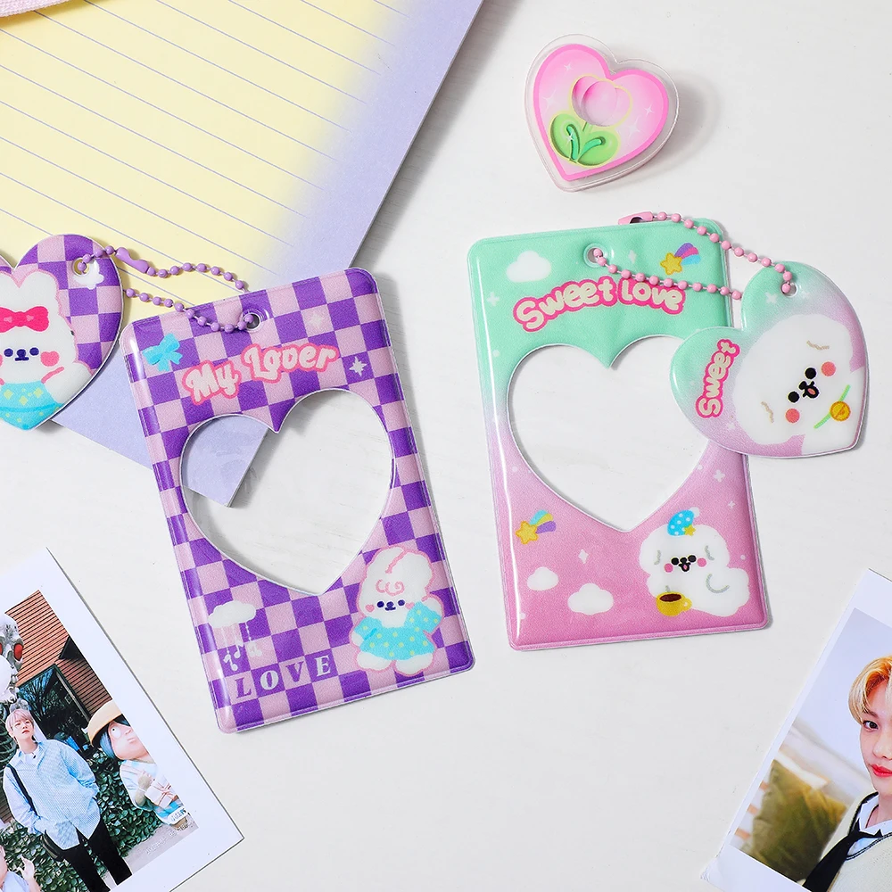 Photo Card Holder Kawaii 3 Inch Pink Lace Bow Kpop Idol Photocard Card Protector Sleeves Korean Stars Photo Picture School Stationery
