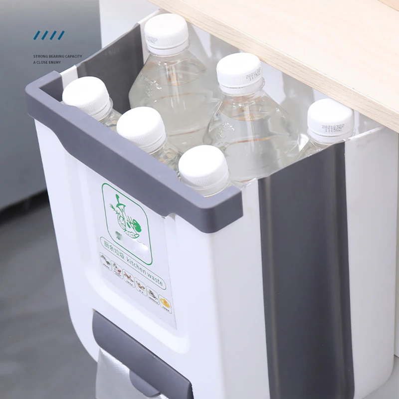 Kitchen Foldable Wall Mounted Trash Can Household Cabinet Door Storage Paper Basket Creative Classification Trash Can
