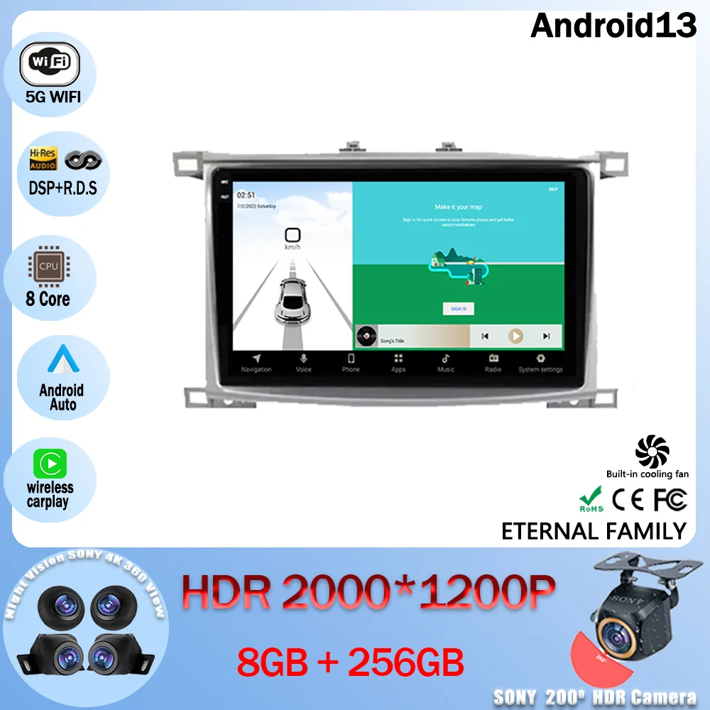 

Автомобильный радиоприемник Android 13, мультимедийный видеоплеер, навигация GPS для Toyota Land Cruiser LC 100 2002 - 2007 5G WIFI BT 4G No 2din DVD