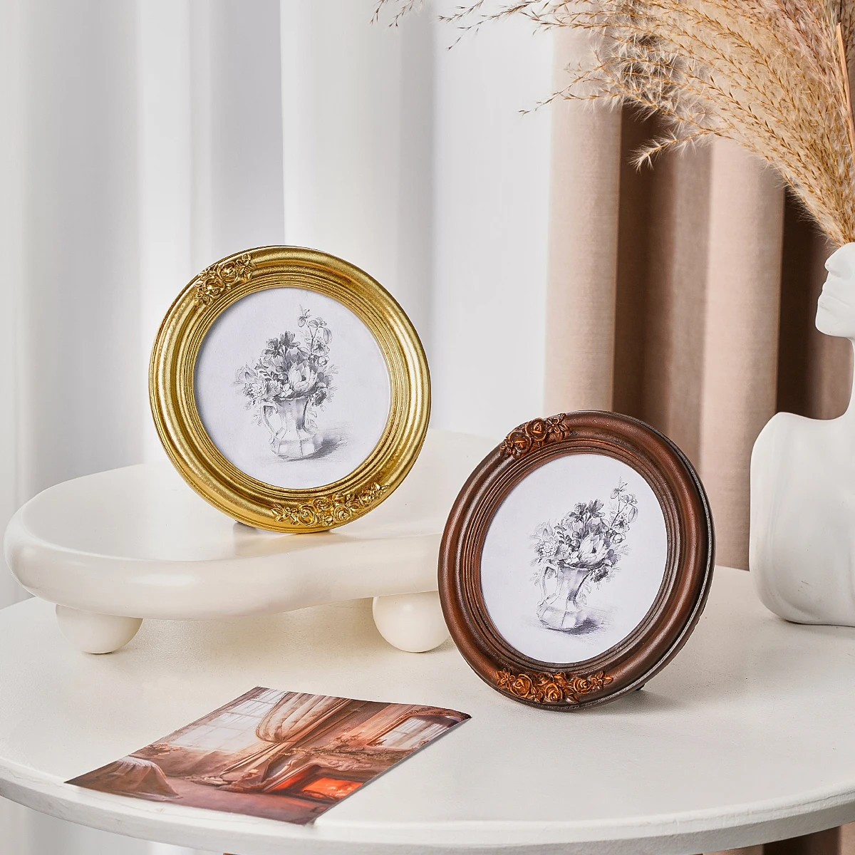 1PC, resin material, gold, silver, brown frame with small floral pattern decoration, multiple colors available