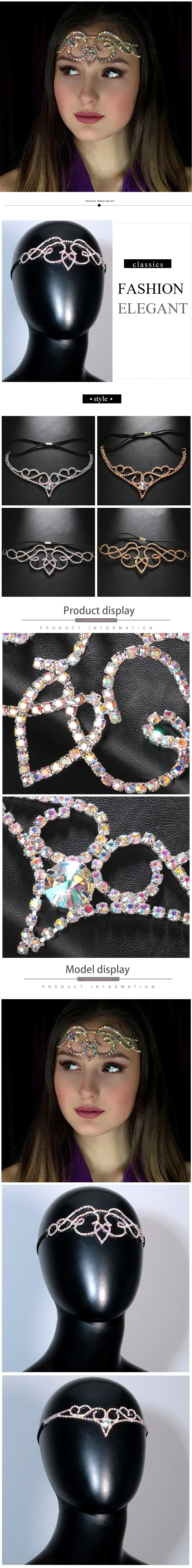 Stein pulver ab Strass V-förmige Stirn kette mit Haarschmuck Damen Party Kristall Stirnband Tiara Bauchtanz Zubehör – Detail 1