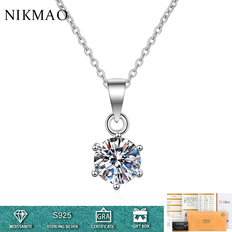 

D VVS1 Moissanite Necklaces with Certificate 925 Silver Trendy Luxury 6 Claws Diamond Pendant Necklace for Women Jewelry Gifts
