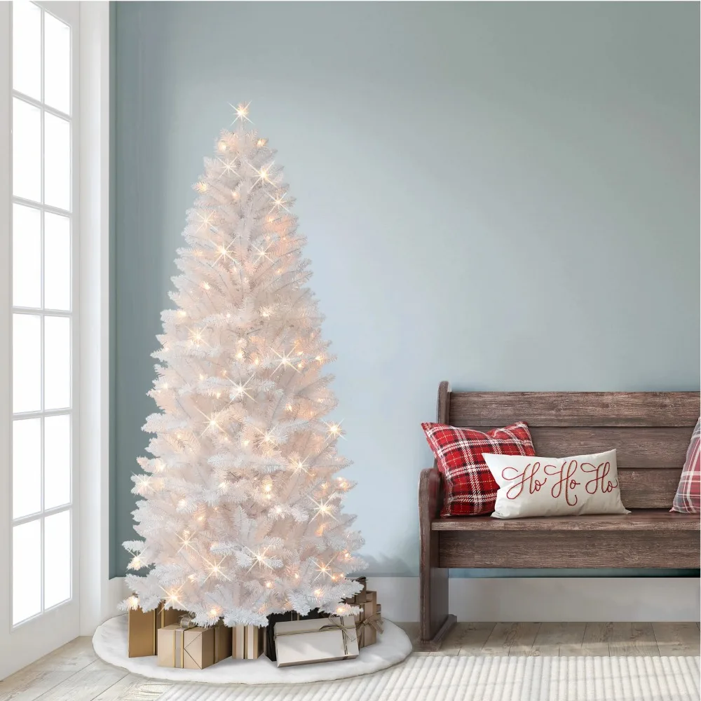 

6 Ft Pre-Lit White Carson Artificial Pine Tree New Year 2024 Decoration Christmas Trees Pines New Year's Decor Decorations Eve
