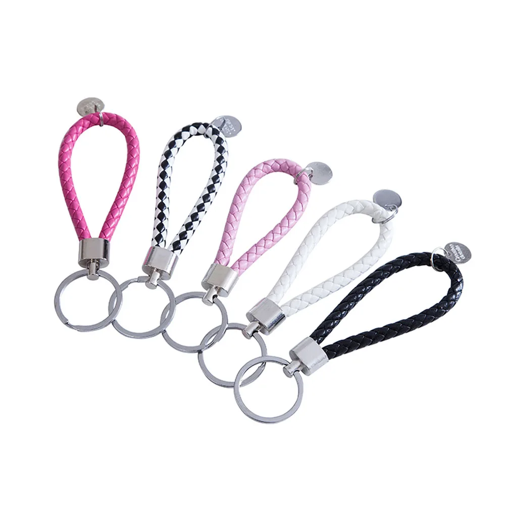 6PCS PU Leather Keychain For Women Men Braided Woven Rope Keyrings DIY Pendant Key Car Strap Trinket  Key Chain Holder Gift