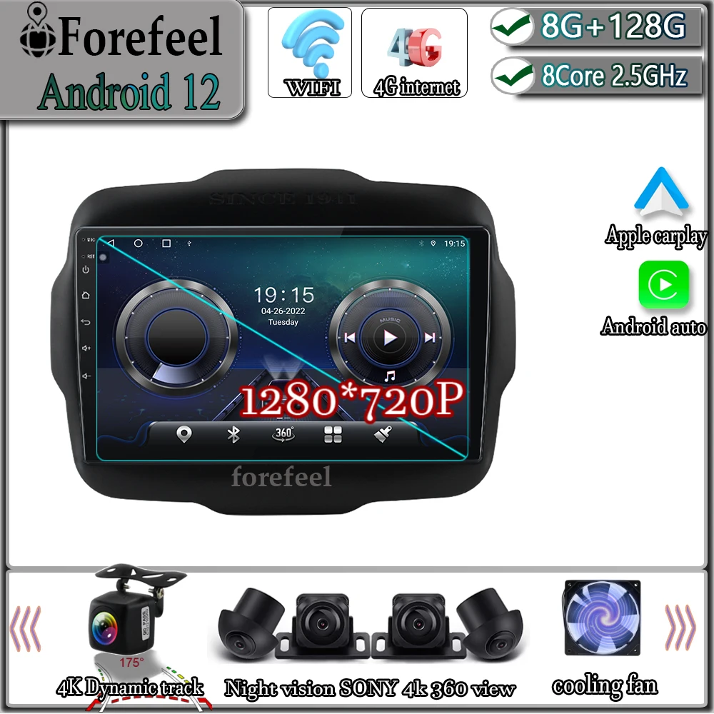 Android 12 Per Jeep Renegade 2014 2016 2017 2018 Lettore Video Autoradio Multimedia Video Monitor Schermo Tv Navigazione Gps
