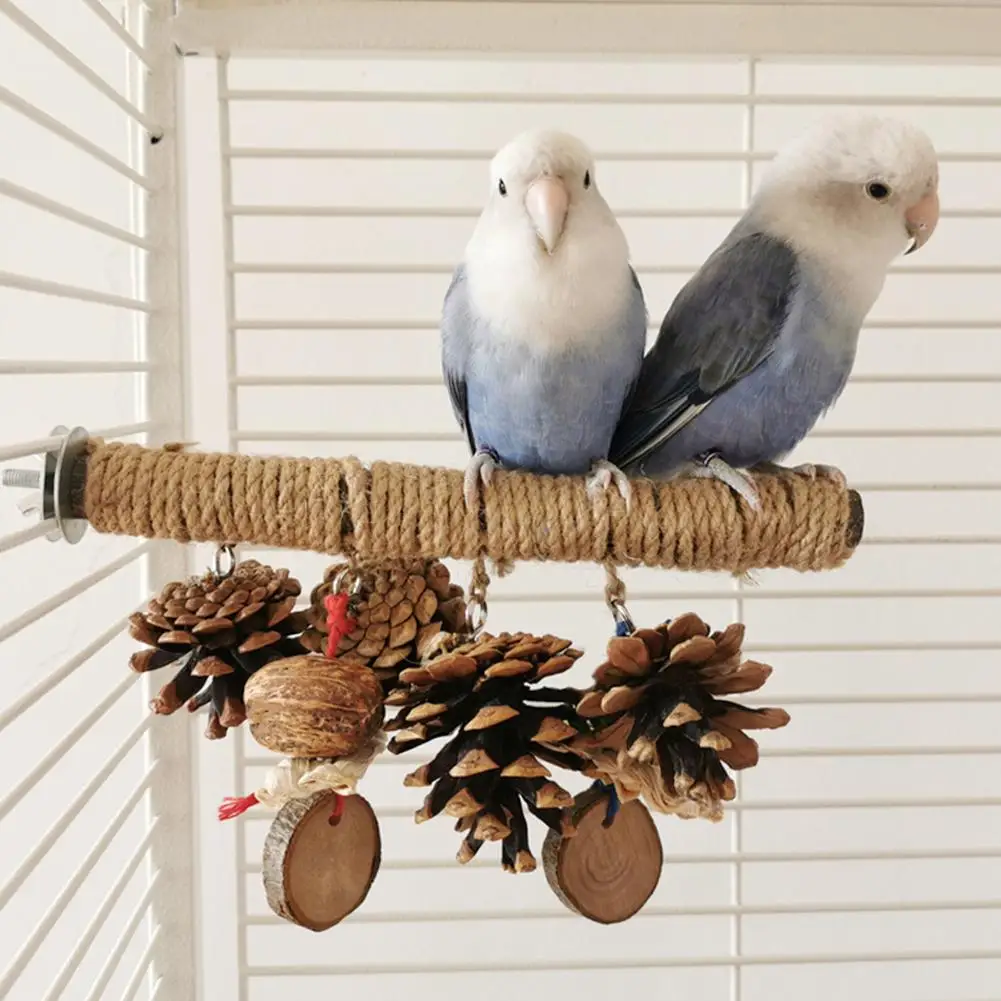Perchoirs sur pied en bois naturel pour perroquet, tissage de ficelle