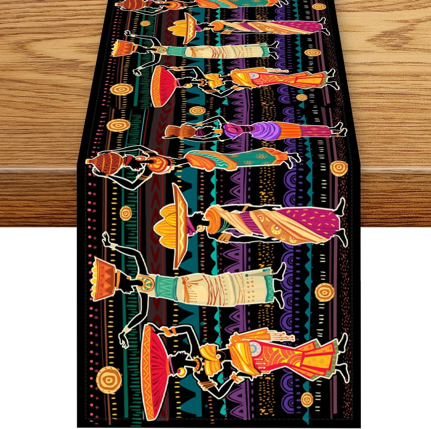 Chemin de table rustique en lin, motif tribal africain et femme indienne, pour décoration de fête, cuisine de ferme, salle à manger et mariage