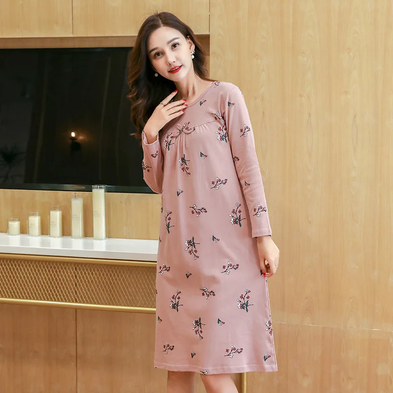 Autumn Nightgowns Women Cotton Long Sleeve Night Dress Loose Sleepshirt Soft Loose Nightwear Pajamas Sleepwear Outwear Plus Size