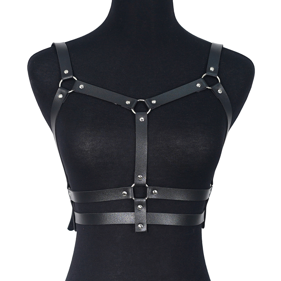 Women Goth Harness Pu Leather Studded Decor Harness Adjustable Harness Belt Gothic Harness Lingerie Bondage lingerie