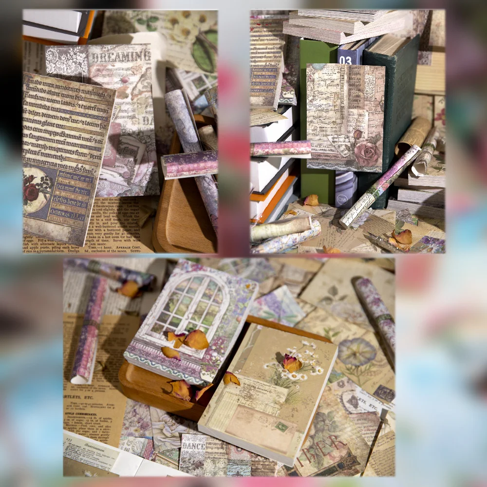 Beautiful Vintage 100Pcs Scrapbooking Retro European Garden Rose Floral Patterned Papers DIY Craft Notebook Background Cardstock