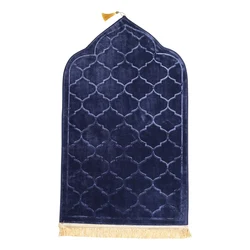 Elegant Non-Slip Portable Prayer Rug - Soft Embossed Flannel Mat (Blue-grey)
