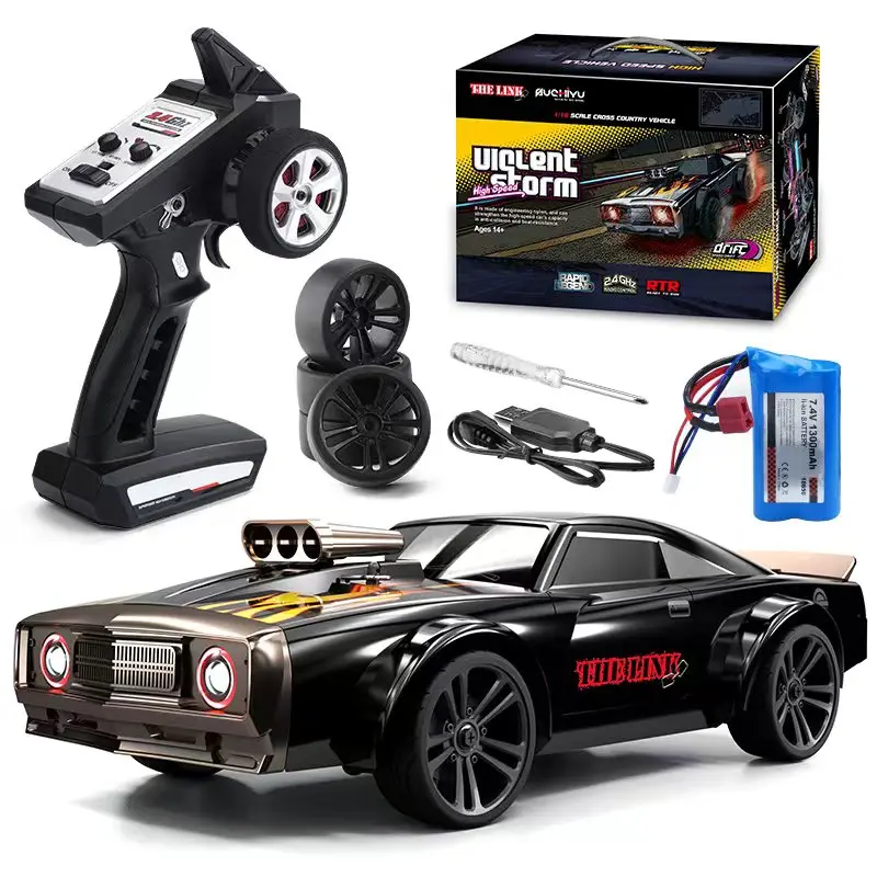 2.4G Radio 1:16 Model RC Car With LED Lights 4WD High Speed  Remote Control Racing Drift Retro Vehicle Cars Toys Gifts for Boys 6