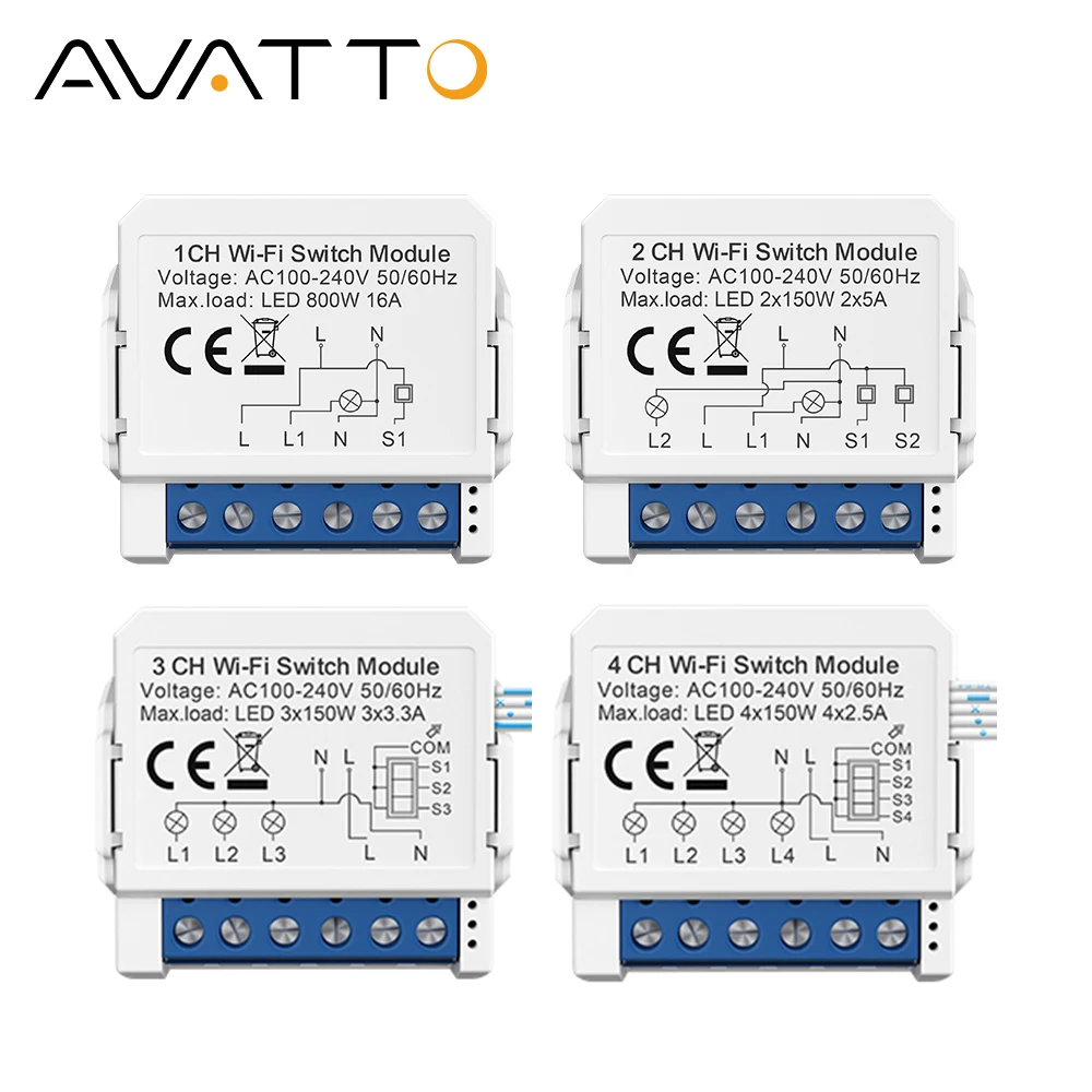 AVATTO Tuya WiFi 1/2/3/4 GANG มินิสมาร์ทสวิทช์ DIY สวิทช์ไฟโมดูล 2-Way Control ทํางานร่วมกับสมาร์ท Alexa Alice Google Home 1