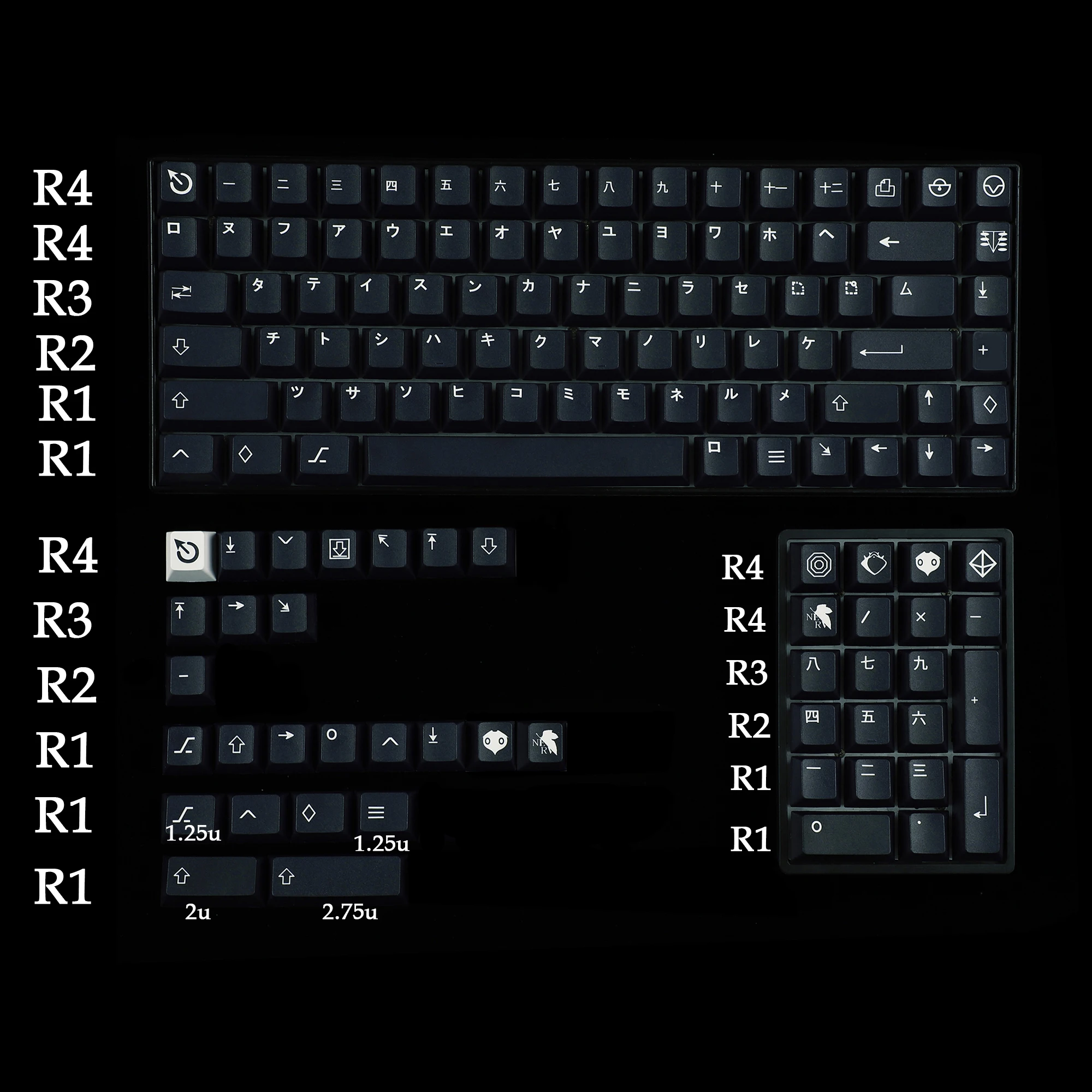 Chave Wob Katakana Eva Tintura Sub Keycaps Pbt Cherry Perfil Tampões para Tkl 61 64 68 75 87 96 104 108 Keychron mx Teclado 129 - Imagem 2