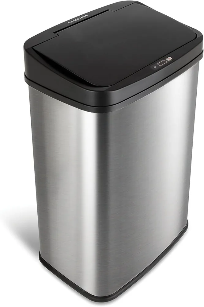 

NINESTARS Garbage Bin DZT-50-28 Automatic Touchless Motion Sensor Rectangular Trash Can, 13 Gal, Black Trim