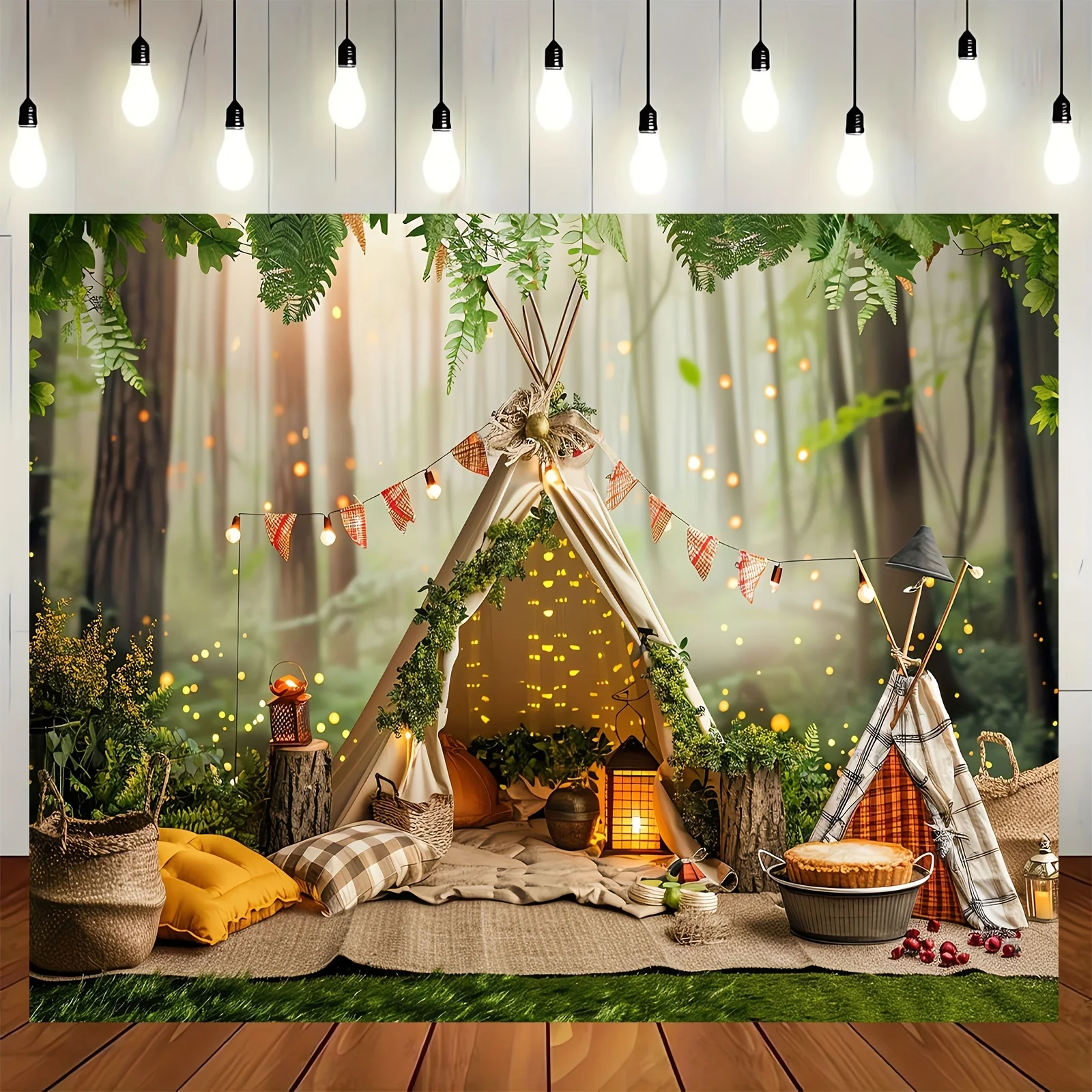 Wald-Camping-Szene, Polyester-Hintergrundbanner, vielseitig einsetzbar – Partydekoration mit Frühlings- und Sommermotiv