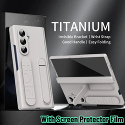 Silicone Case with Hidden Kickstand and Screen Film - Full Body Protection with Hinge Guard - Galaxy Z Fold4 (Titanium)