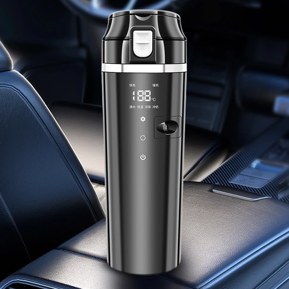 12V/24V Car Heating Cup Digital LCD Display Car Heated Smart Mug Smart Temperature Control Coffee Milk Heated Kettle Thermos Cup