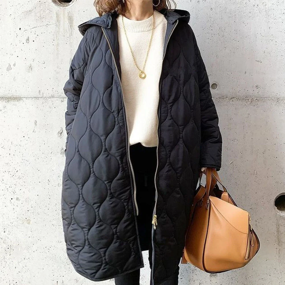 

3 Color Women's Cotton Jacket 2022 Autumn Winter New Asymmetric Diamond Lattice Quilting Long Overcoat Warm Coat Clothing