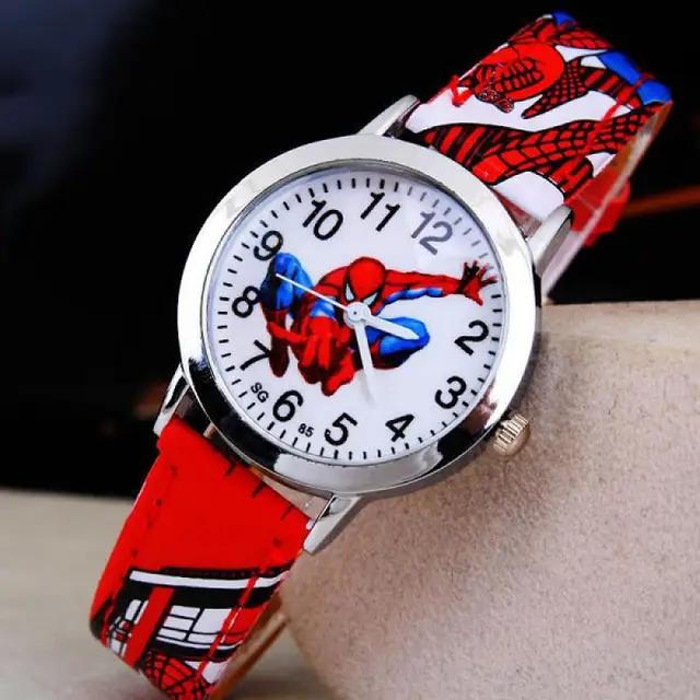 Disney Spiderman Children's Watch Anime Figures Student Quartz Watch Avenger Toys Spiderman Leather Strap Wristwatches Gifts