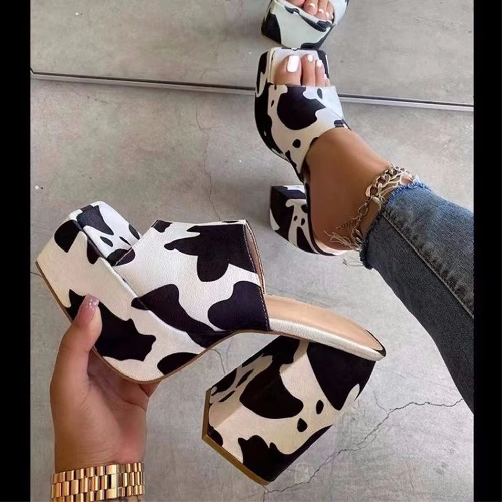 GIGIFOX Brand New Big Size 43 Summer White Chunky Heeled Mules High Heels Sexy Party Platform Heel Sandals Shoes For Women 2022 