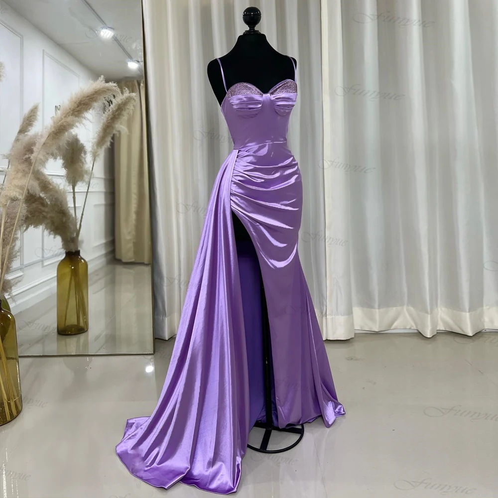 Light Purple Sweetheart Mermaid Prom Dress Thin Shoulder Strap Sexy Evening Dress Long Vestidos De Gala High Split Formal Dress