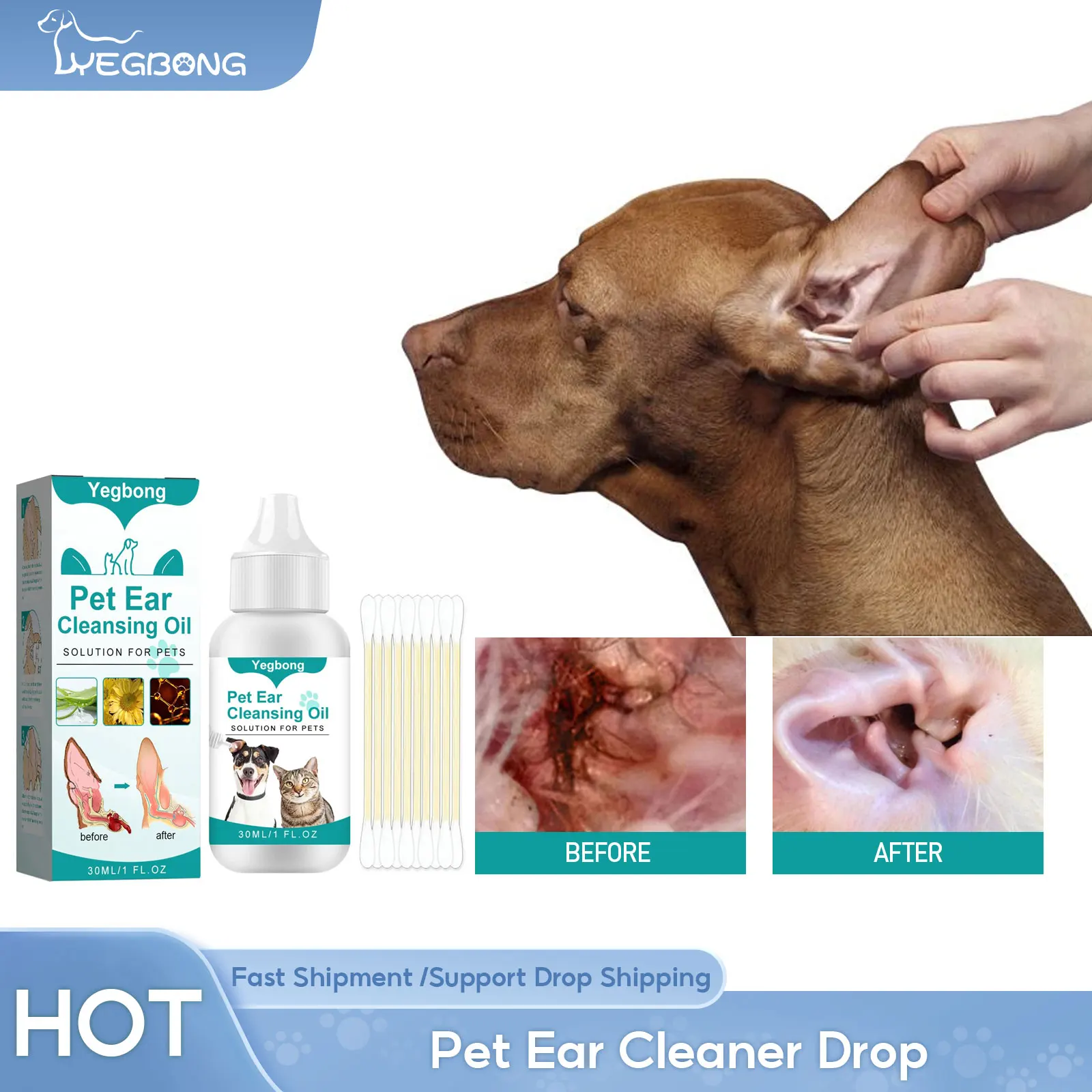 

Dog Ear Cleaner Infection Control Mites Odor Remover Puppy Earwax Clean Cat Ear Wash Relieve Itching Pet Ear Cleaning Solution