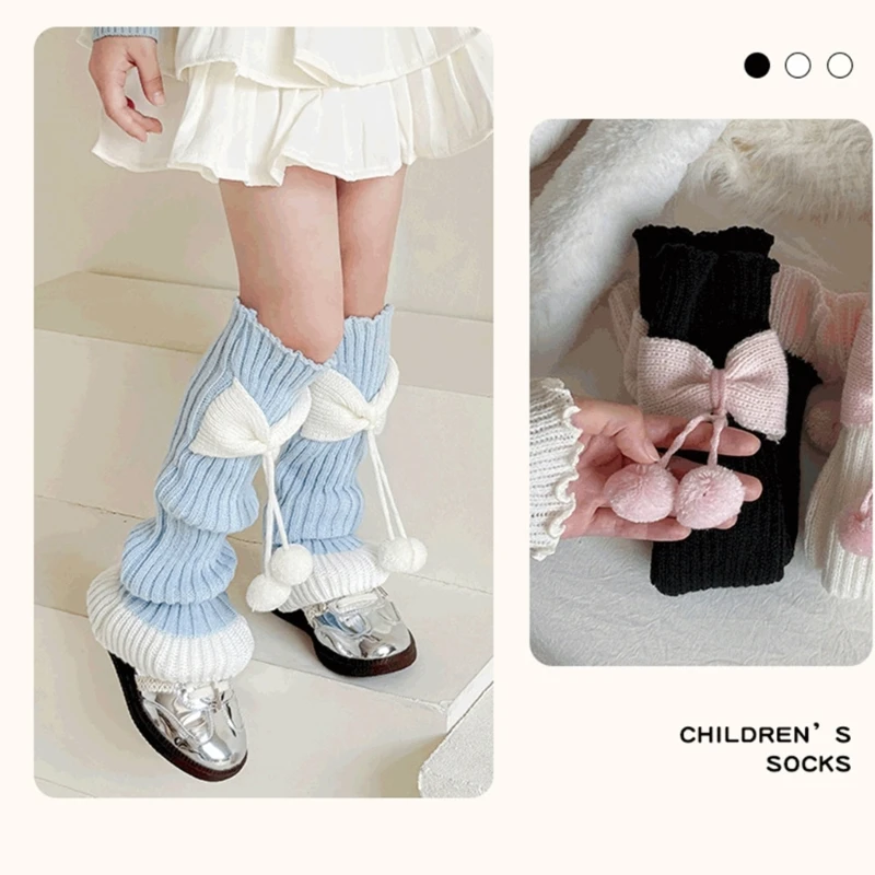 Long Bowknot High Boot Socks Lolitas Socks for Girl 1-10 Year Breathable Lolitas Calf Knee High Stockings A2UB