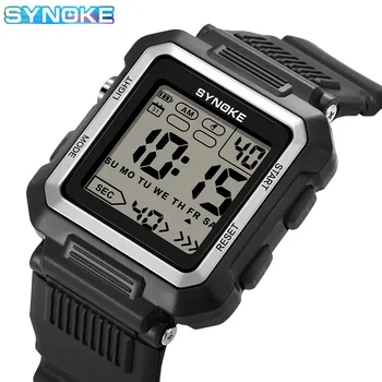 SYNOKE Men Outdoor Sports Multifunctional Waterproof Large Screen Display Luminous LED Digital For Men Fashion Student Watch