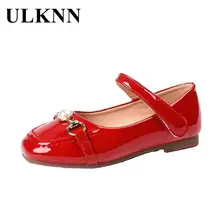 

Girls Red Leather Flats 2022 Princess Baby Shoes Pearl Shoe Fashion Single Girl Buckles Student Soft-soled Performance Shoes
