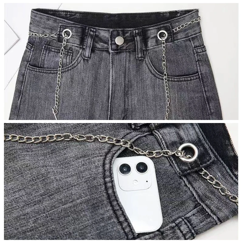 Denim Goth Y2K Black Pants Jean Trousers For Women Mom Jeans Woman High Waist Casual Pants Streetwear Straight Leg Jeans Ladies
