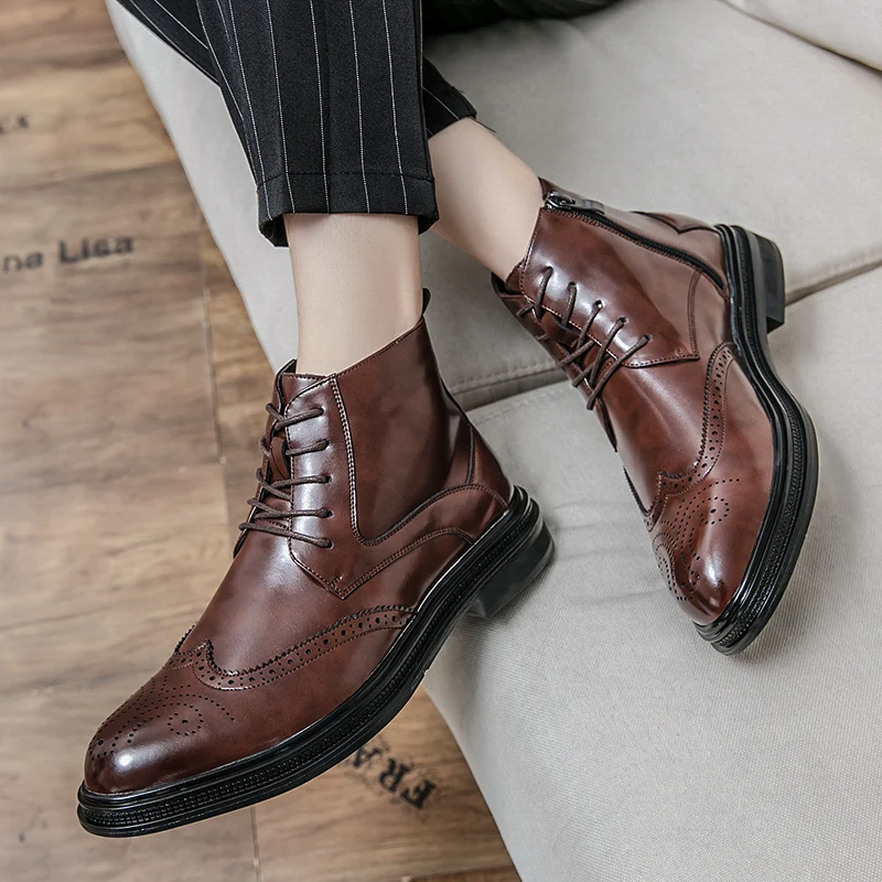 Botas de tendencia de moda para hombre de estilo británico, Botas de cuero informales recién llegadas, botines para personas mayores, zapatos cómodos de calle de alta calidad para hombre, Botas