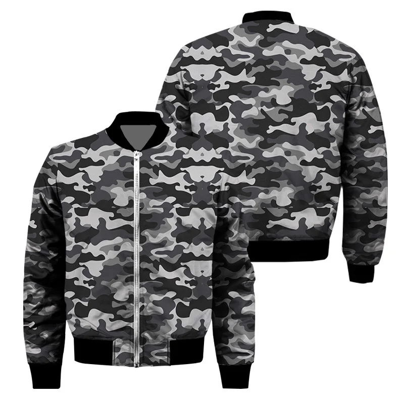 thumbnail image 1 of Chaqueta con cremallera y estampado de camuflaje para hombre, chaqueta clásica con estampado 3D de manga larga, informal, de gran tamaño, para primavera y otoño, 1 of 5