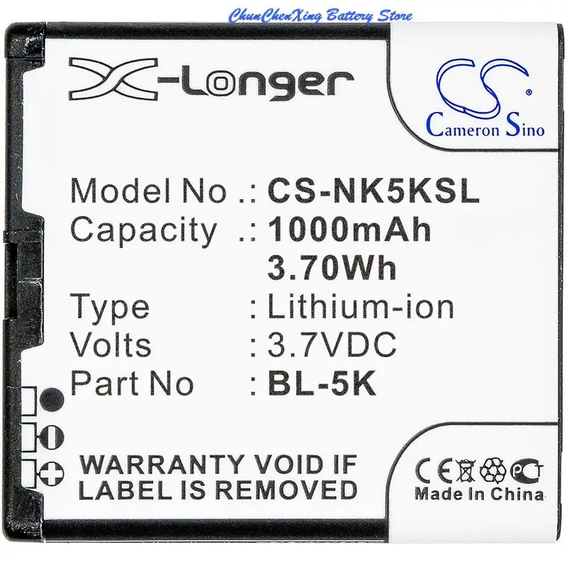 Cameron Sino 1000Mah Batteria Bl-5K Per Nokia 701, C7, N85, N86, T7, X7, Per Fly Iq4405, Per Explay Q232, Q233, Per Dr.Tech Ip-88