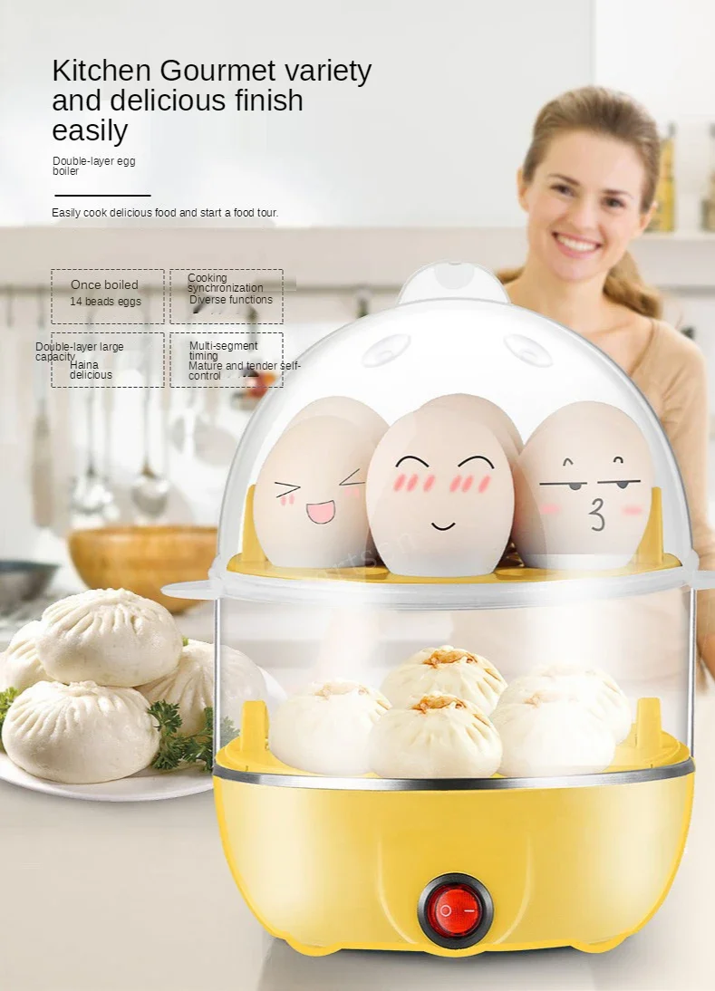 Electric Egg Cooker Double Multifunction Layers Egg Boiler Corn Milk Rapid Breakfast Cooking Egg Steamer Appliances Kitchen