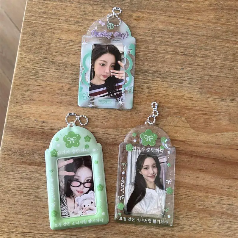 인스 스타일 일본 네잎 포토카드 홀더 3인치 카드 홀더 투명 아이돌 앨범 포토 카드 슬리브 ID 보호 케이스 키체인