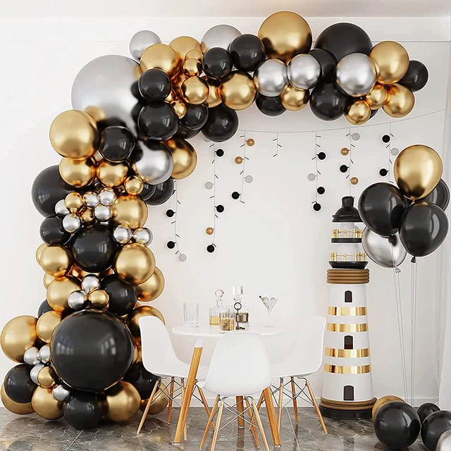 Arco de guirnalda de globos rojos y negros dorados, 121 globos rojos,  globos negros y dorados para Año Nuevo, cumpleaños, baby shower, boda
