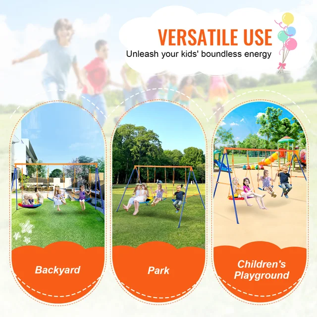 SucceBuy Swing Sets for Backyard 600lbs Capacity Swing Set with 1 Saucer Swing Seat 2 Belt Swing Seats Swingset Outdoor for Kids