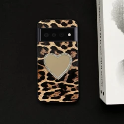 Luxury Leopard Heart Mirror Phone Case - Soft TPU Cover - Pixel 10Pro XL (Light Brown)