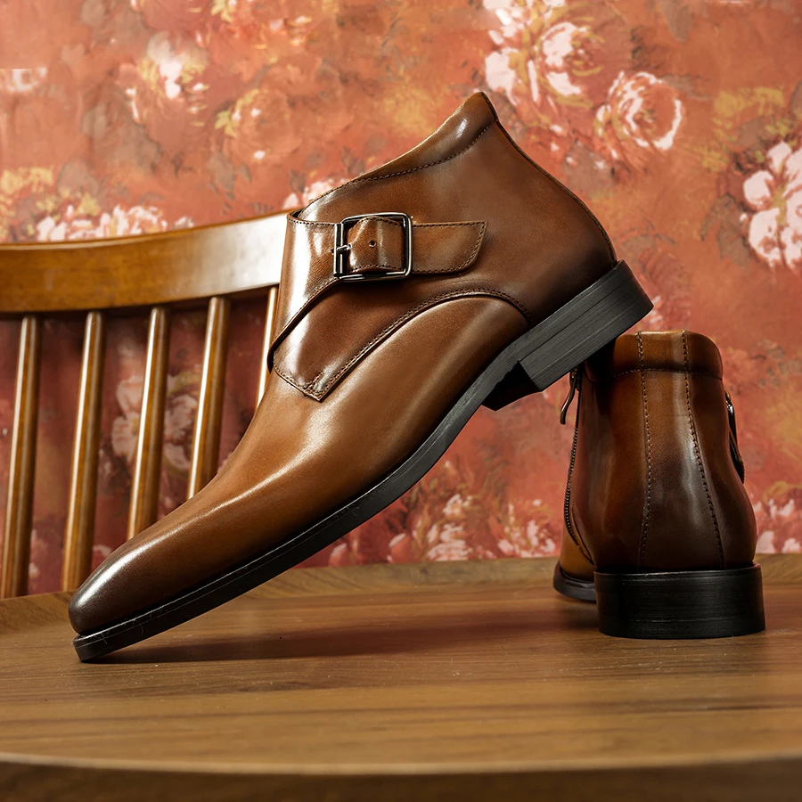 Hanmce Chelsea Boots Top Quality Genuine Leather Slip-On Luxury Boots Men