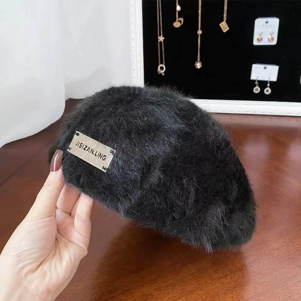 

Women Pure Color Rabbit Hair Vintage Painter Hat Ladies Beret Female Bonnet