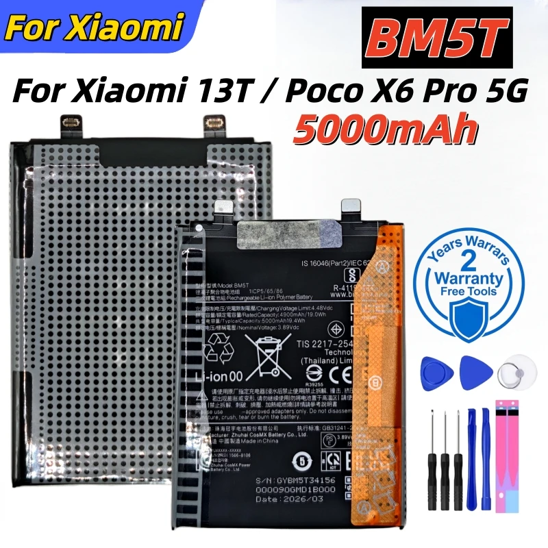 Batteria al litio BM5T 5000mAh Batteria ricaricabile di alta qualità per batterie Xiaomi 13T / Poco X6 Pro 5G + strumenti gratuiti