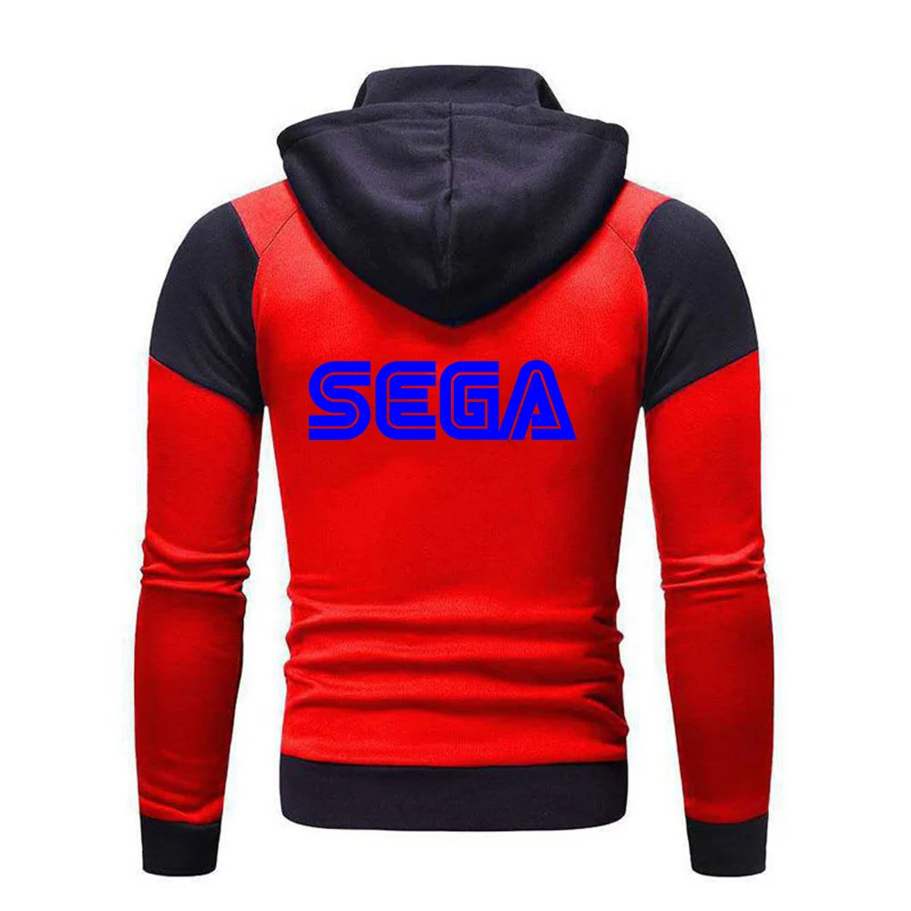 2023 Spring and Autumn New Men Sega Printing Color Matching Hooded Hoodie Cotton High Quality Diagonal Zipper Top